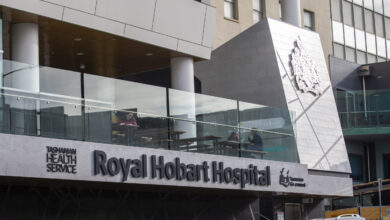 A photo of an entrance to the Royal Hobart Hospital, in Tasmania, Australia.