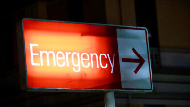 An emergency sign outside St Vincent's Hospital Emergency department in Darlinghurst.