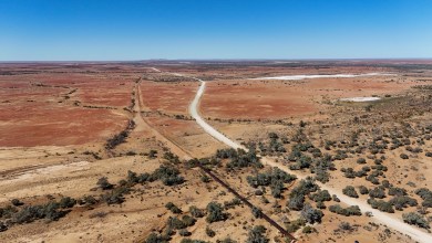 Remains of an old rail bridge on the disused Central Australia / Ghan Railway near Oodnadatta in outback South Australia