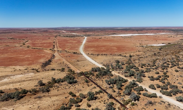Remains of an old rail bridge on the disused Central Australia / Ghan Railway near Oodnadatta in outback South Australia