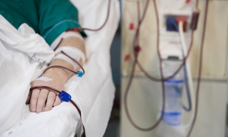 patient helped during dialysis session in hospital